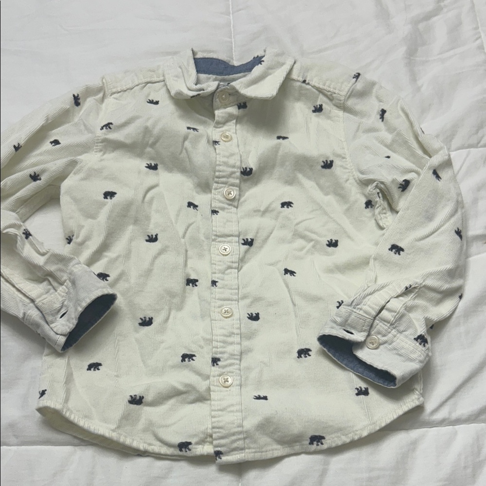 OshKosh B'gosh Cream Shirt with Navy Bear Design 💥